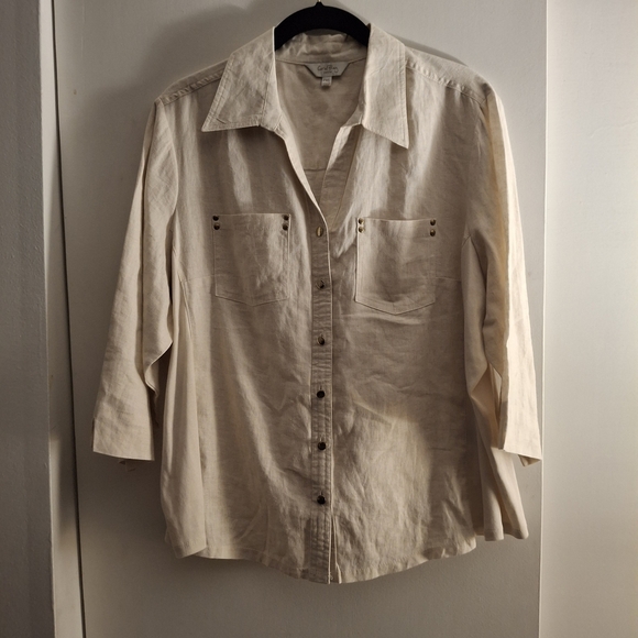 Coral Bay Women's Petite Cream Linen Blouse - Picture 1 of 8